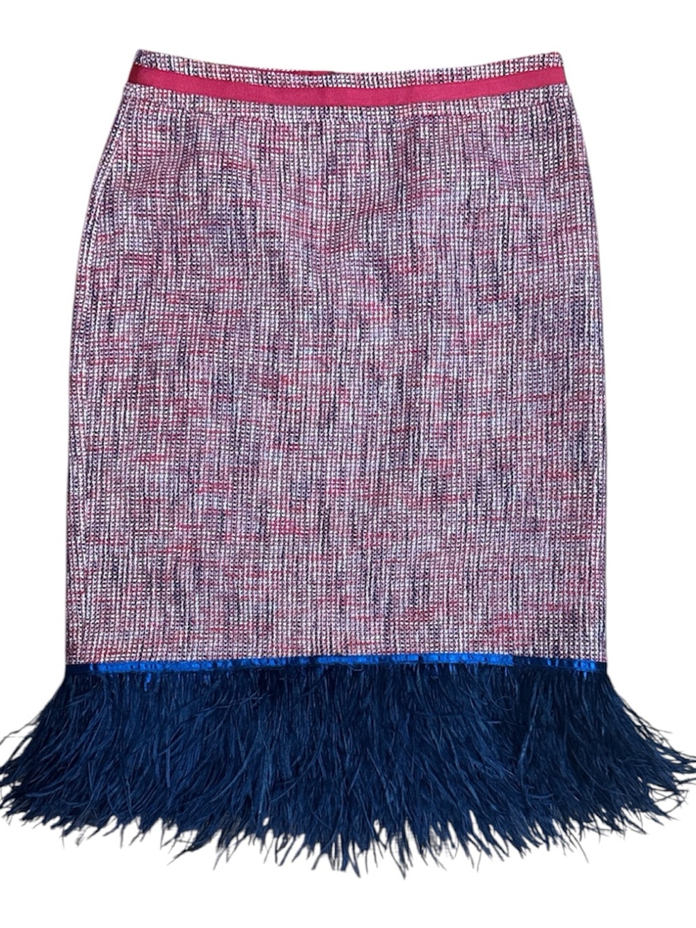 Boden Red & Navy Feather-Trim Pencil Skirt